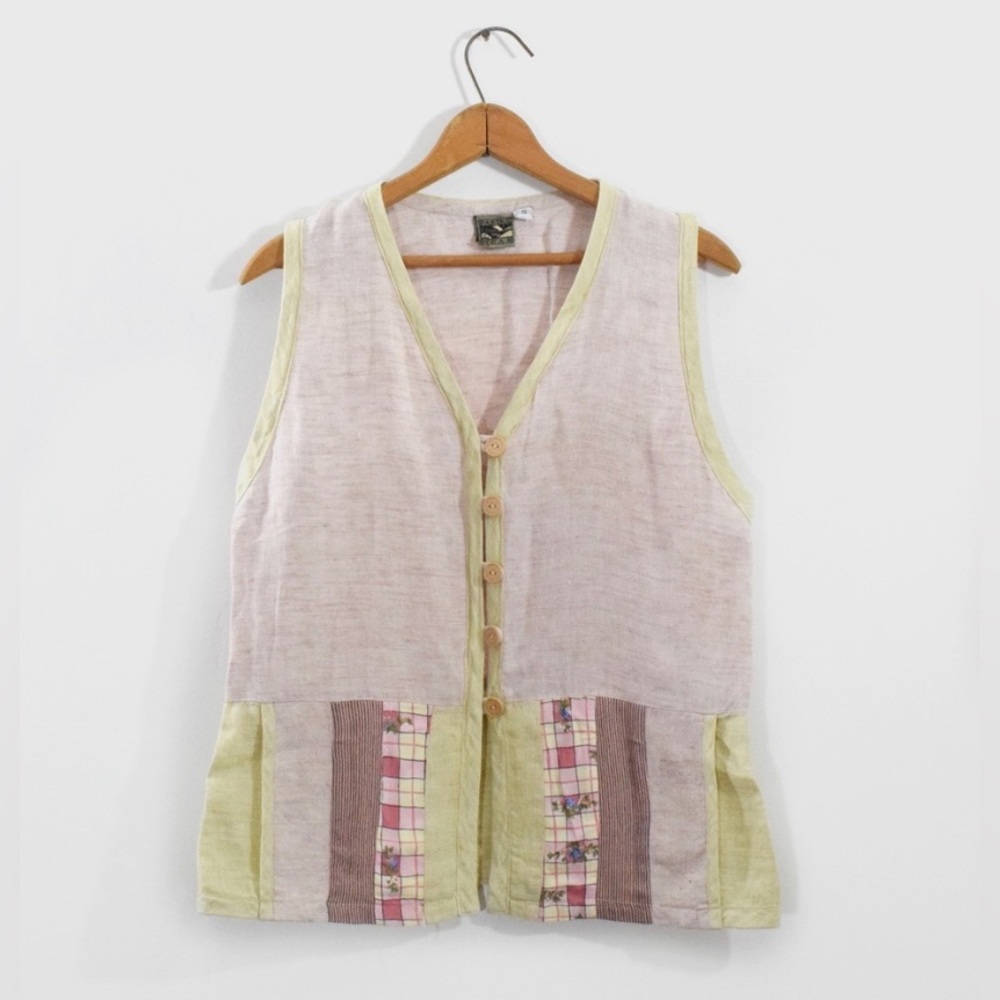 SOLD Floral Patchwork Button-Up Linen Vest Vintage